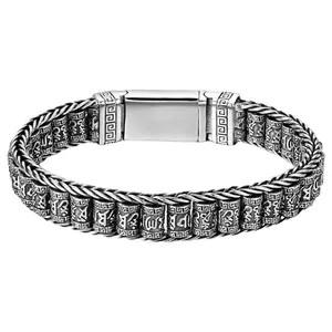 Men's Vintage Viking Bracelet: Six Word Mantra Silver Tone Chain Bracelets Braided Pattern Link with Magnetic Clasp, Casual summerwins,summerwins