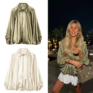 Women's Bomber Jacket Long Sleeve Pleats Street Wear With Zipper Green Beige Vintage Oversize Zip Up Casual Summer Jacket female