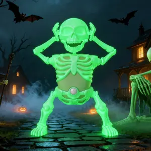 【Halloween Surprise Gift】 Glowing Night Dance Skeleton Toys - Ultra-Far Motion Sensor, Automatic Fluorescent Horror Show, Funny Swinging Dance Steps and Lights, Halloween Party Gifts for Kids