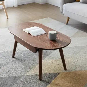 Solid Wood Centre Table,Walnut Coffee Table,Low Table with Drawers 100% Oak Top Board Oval Coffee Table,Easy to Assemble Solid Wood Furniture (22.05" D x 39.37" W x 16.54" H)