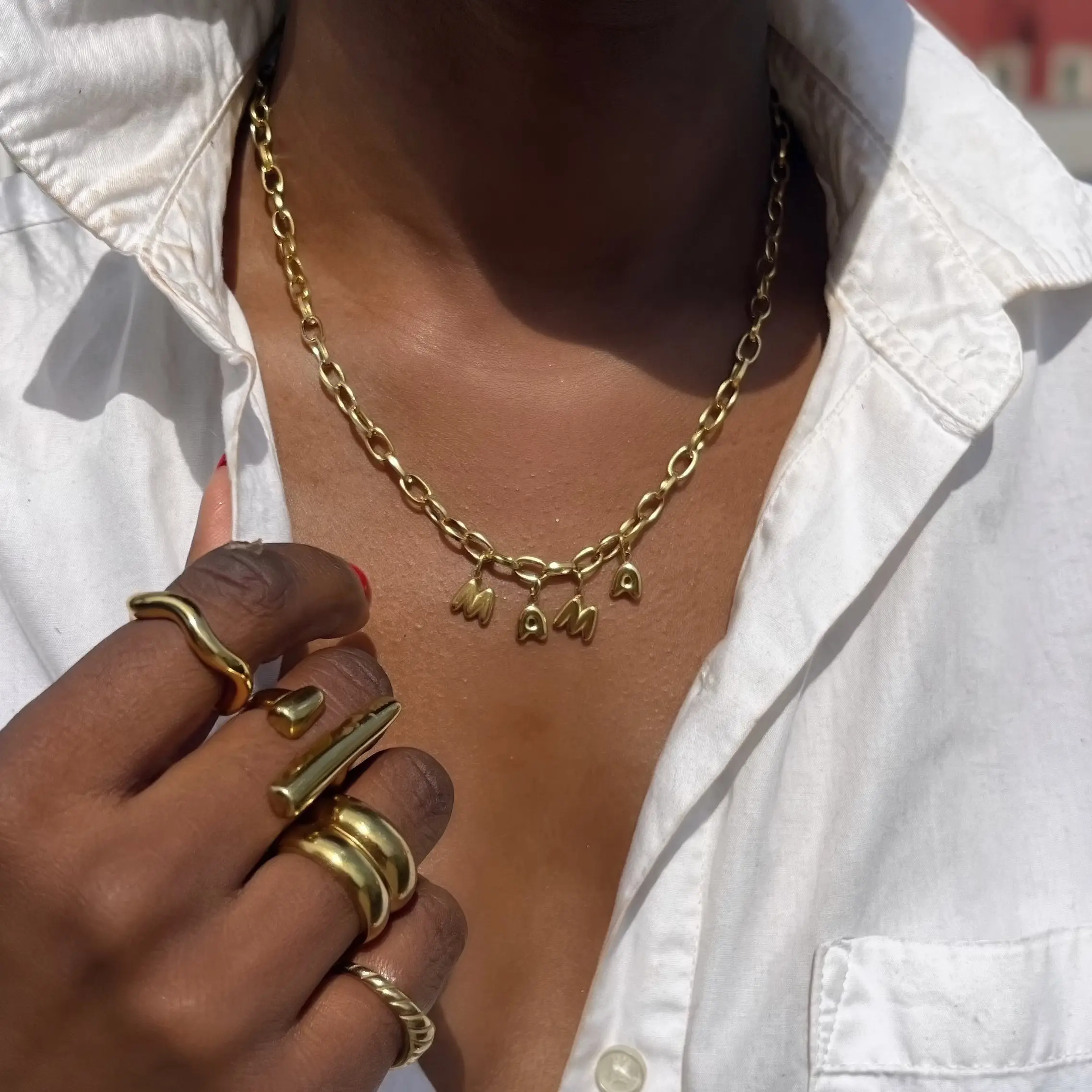Bubble Letter MAMA Charm Necklace - Gold | The Consciously Lisa Collection