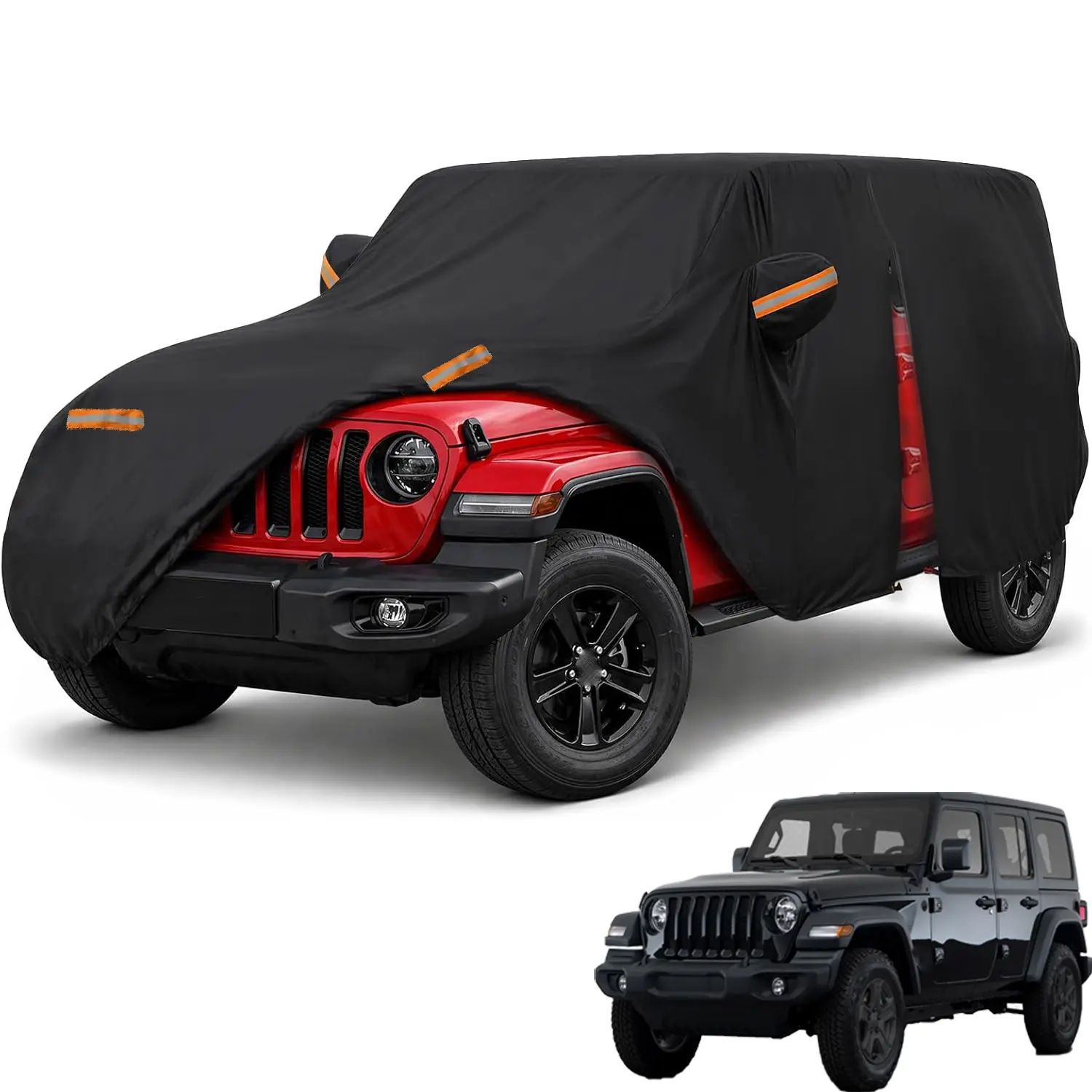 Heavy Duty SUV Car Cover for Jeep Wrangler JK JL 4-Door (2007~2026) - Waterproof, Windproof, Sunproof, Dustproof, Snowproof Exterior Car Cover for Automobiles with Driver Door Zipper & Strap