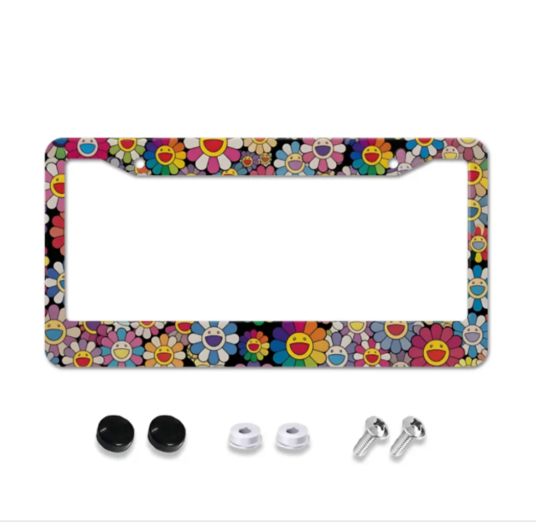 Murakami Flower License Plate Frame, Colorful Rainbow Flower, Japanese Pop Art Auto Gift Accessory