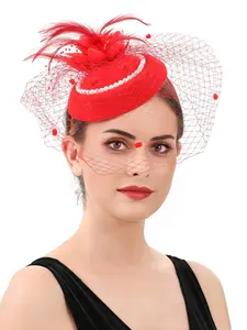 1PC Fascinators Hats Elegant Women Flower Headpiece Mesh Feathers Wedding Cocktail Bride Headband for Derby Hat Tea Party Mini Top Hat