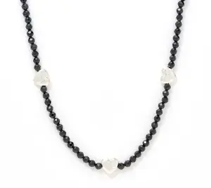 JAI Sterling Silver Black Spinel Symbols of Love Heart Necklace