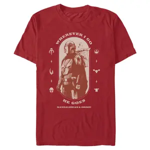 Mens Star Wars: The Mandalorian and Grogu Wherever I Go He Goes Logo T Shirt