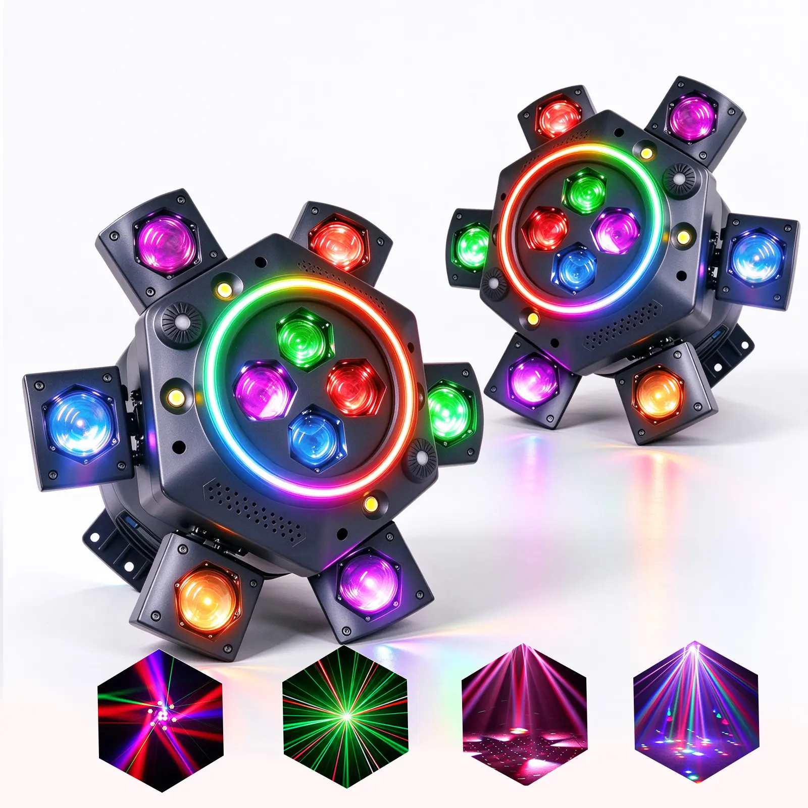 MTD 6-Arm 6-in-1 Color Changing Programmable LED RGBW Moving Head DJ Light - Beat-Sync Strobe, Beam Spotlight Cut, Remote Control, DMX-512, Sound Activated for Wedding, Club Events