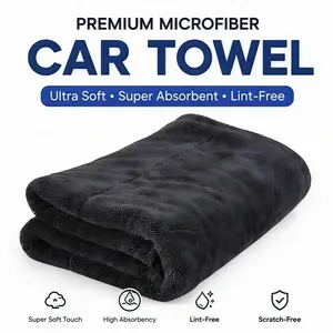 QIFOR SUPER ABSORBENT CAR DRYING TOWEL,ULTRA SOFT MICROFIBER 1300GSM DOUBLE TWISTED-LOOP BLACK COLOR DRYING TOWEL FOR CARS TRUCKS SUV