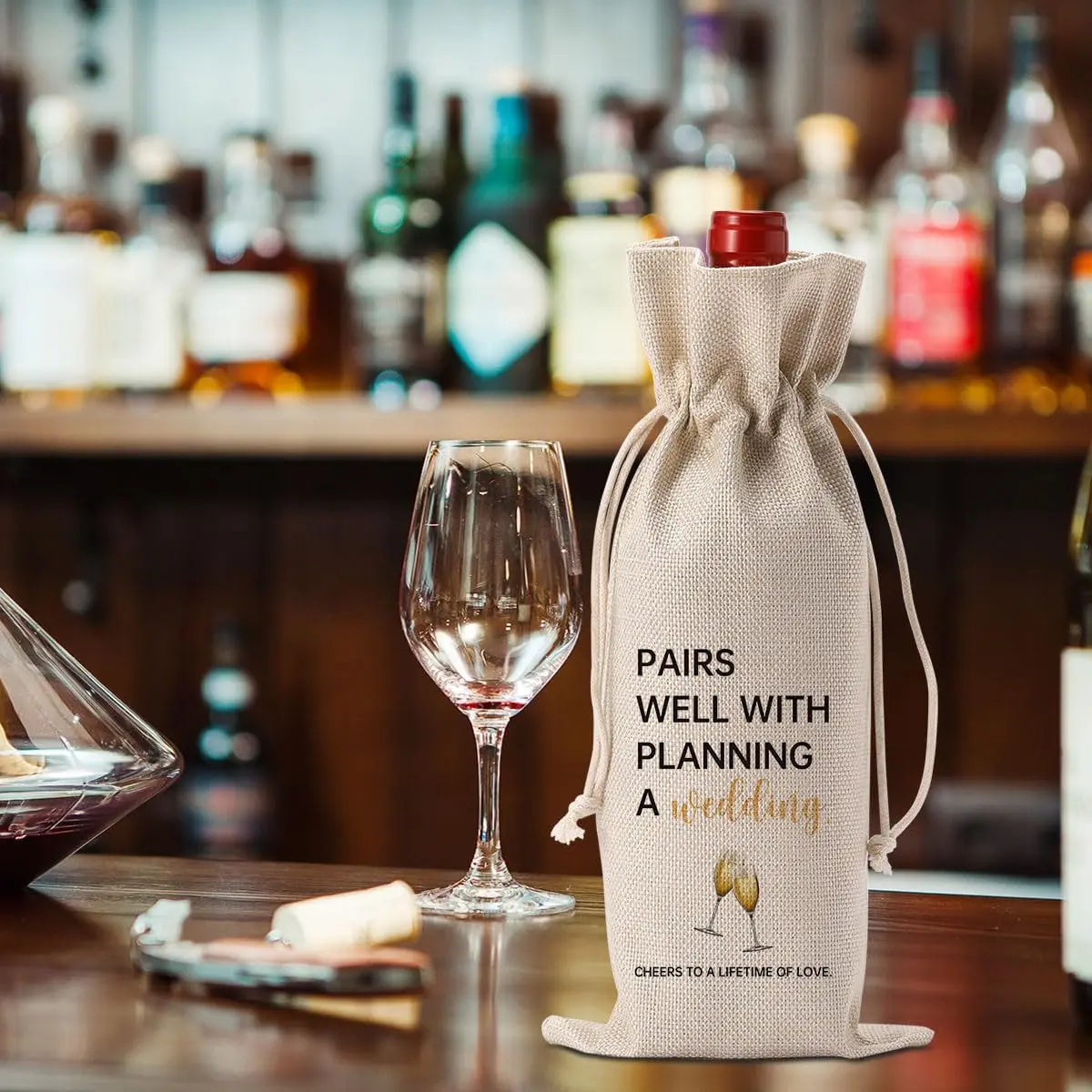 1Pcs Wedding Gifts for Newlyweds Wine Bag Engagement Gifts for Couples Bride Wine Gift Bag Mr and Mrs Wedding Gift Ideas Wine Bottle Bag Pairs Well with Planning a Wedding Wine Bag