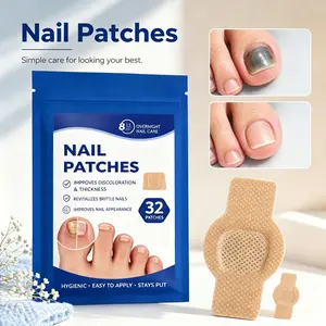 Extra Strength 8-Hour Overnight Fungal Nail Patches 32Pcs - Toenail Fungus Treatment for Damaged Discolored Thickened Nails Instant Hangnail Care, Non-Sticky Fast Absorption for Men & Women