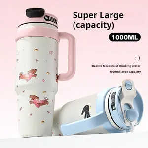 Giant Vacuum Cup for Girls 1000ML High-Value Large Capacity Ice-Cool Cup with Cute Pattern New Style Water Mug Portable Tumbler Drinkware Trend Large Ice Cup 1000ML Vacuumflask