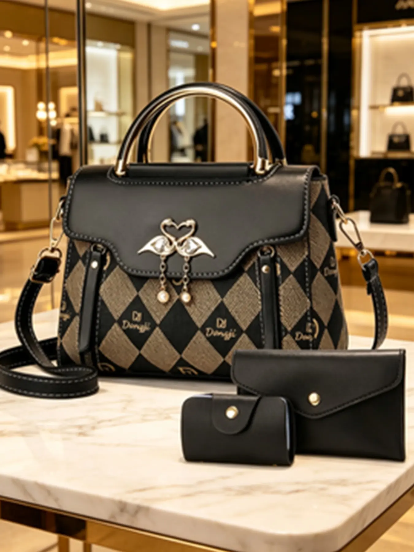 High-End Rhombus Handbag for Women, Elegant Swan Metal Buckle Design, Versatile Crossbody Purse and Handle Bag Set, All-Season Casual Style, Casual Shoulder Bag, Crossbody Handbags