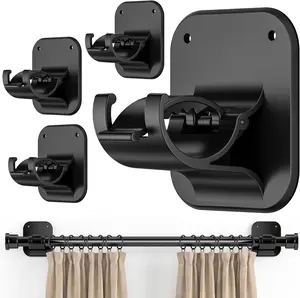 No Drill Curtain Rod Brackets - 20LB, 4 Pack Self Adhesive Curtain Rod Holder, Peel and Stick Wall Hooks, Renter Friendly Upgrades for Apartment, Kitchen, Bathroom, Dorm, Living Room and RV