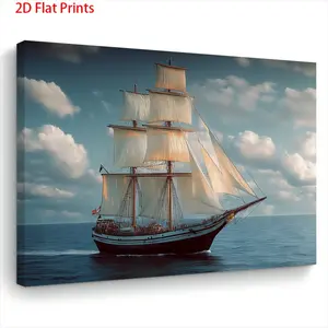 1 Piece Wooden Frame Nautical Sailboat Wall Art - Majestic Sailboat on the Horizon, Ready-to-Hang Country and Modern Ocean Painting, Suitable for Living Room, Bedroom, Office - Framed Canvas Print, Ideal Housewarming/Holiday Gift, 2D Flat Surface, Perfect