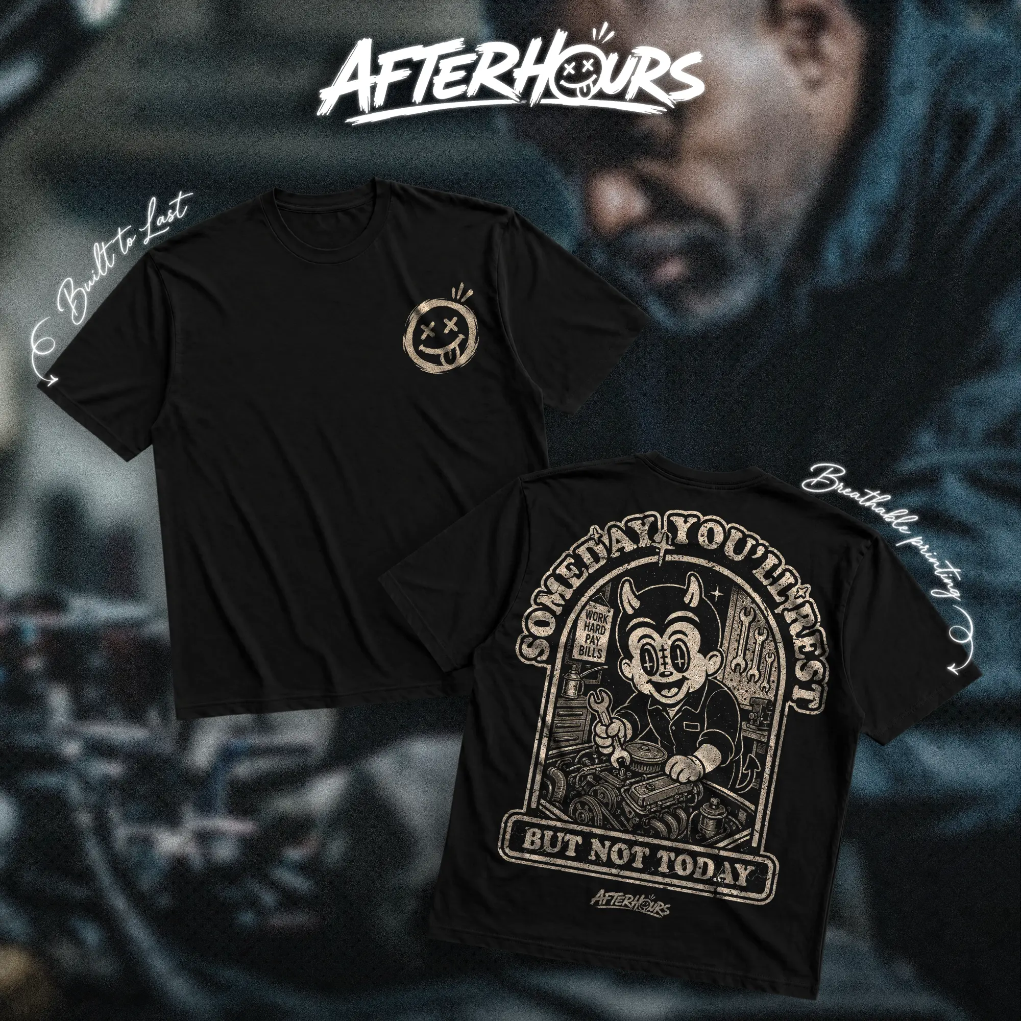AFTERHOURS Work Hard Pay Bills Heavy Cotton T-Shirt Direct-To-Garment Breathable Printing High Visibility Sarcastic Tee For Workers, Gift For Husband , Safety Workwear For Man