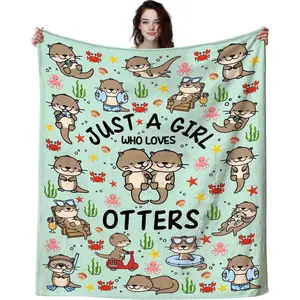 Sea Otters Blanket Gifts for Otter Lovers Kids Women,Sea Otter Accessories Stuff Cute Animal Throw Blankets,Otters Gifts for Adults Girls