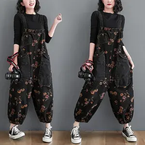 Baggysweatpants Loose Jeans Black Jumpsuit Women Casual Big Pockets Print Floral Denim Overalls Strappy Fitted Strappy Womenswear Everyday sweatpantsmen