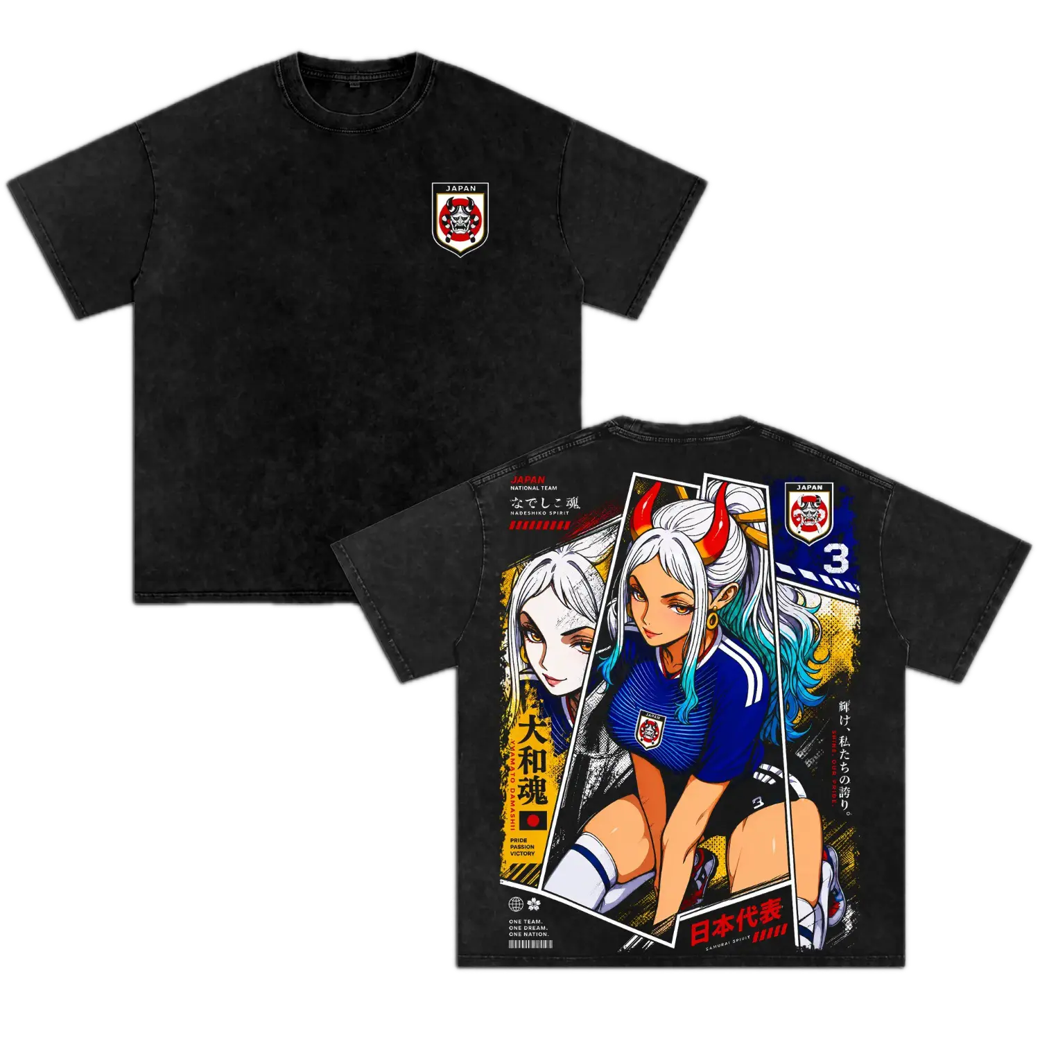 Yamato OP Vintage Washed T-Shirt, Daughter of Kaido Anime Graphic Tee, Double Printed Heavyweight Cotton Oversized Streetwear Shirt, Blokecore Soccer Style Unisex Anime Fan Gift