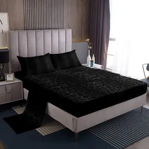 Kids Black Grey Leopard Sheet Set ,Leopard Stripes Bed Sheets Set Zoo Animal Fur Print Sheets with Deep Pocket Fitted Sheet Wildlife Bedding Set Boys Microfiber Soft Bed Set