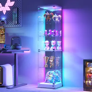 Miu Glass Display Cabinet, LED Display Case with RGB Lighting, Lockable Curio Cabinet with Explosion-Proof Glass Doors for Collectibles,6-Tier China Cabint with Motion Sensor Light-White