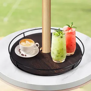 12" Lazy Susan with Umbrella Hole for Outdoor Patio Table - 360° Rotation Iron Turntable Organizer for Beach Umbrellas Patio Garden Swimming Pool (Brown)