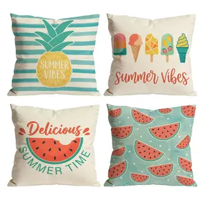 Summer Throw Pillow Covers Set of 4 | Summer Vibes Pineapple Watermelon Ice Cream Cushion Covers for Sofa Bedroom Car Vacation Party Home Decor 0511YE