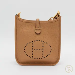Pre-owned HERMÈS Taurillon Clemence Crossbody Bags Evelyne Mini 16 in Chai with gold hardware crossbody bag Hermes