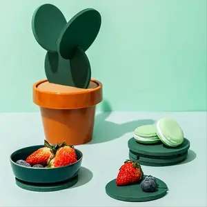 Cactus Design Coaster Set, 6 Counts Summer Creative Heat Resistant Non-Slip Table Coaster, DIY Cactus Coaster with Flowerpot Holder for Home Office Does not apply
