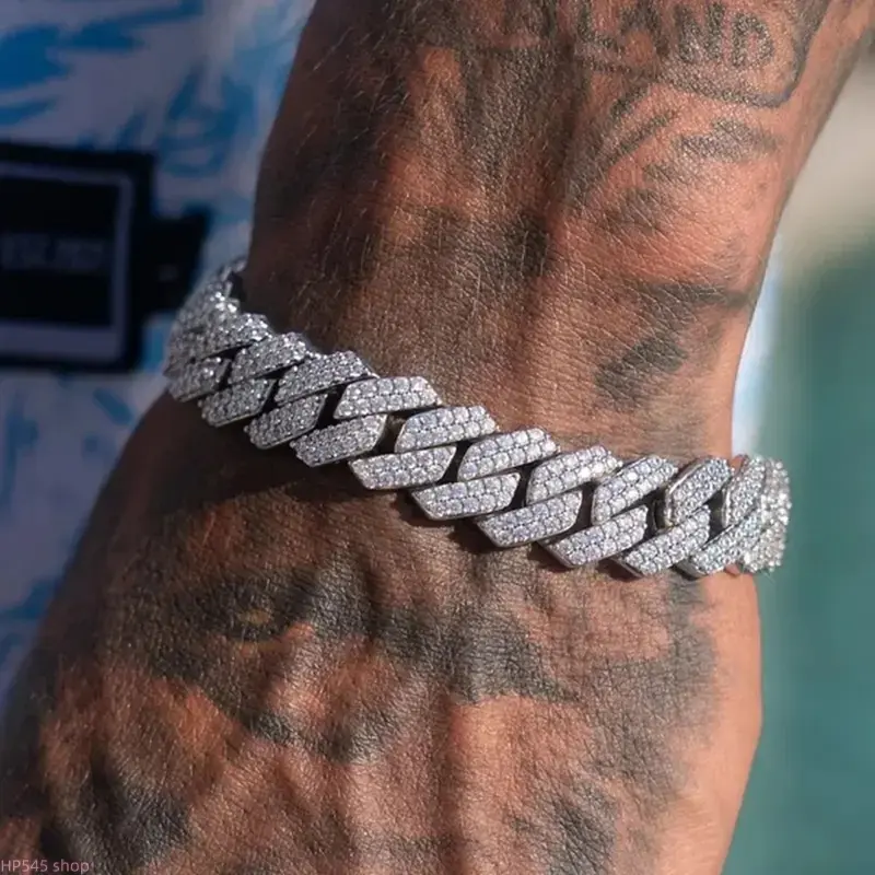 Chunky Cuban Link Bracelet, 14mm Iced Out Prong-Set Rhinestones with Bold Shine, Unisex Miami Hip Hop Fashion Jewelry, Miami Style, Chunky Look, Jewelry For Women, Casual, Prong Link, Casual Trendy Jewelry, Bangle