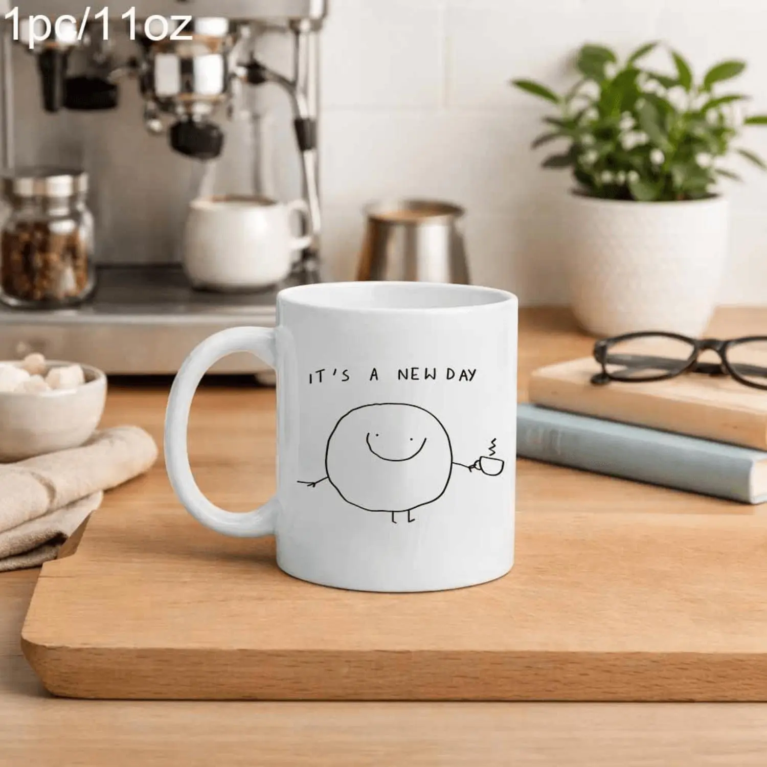 One Piece Ceramic Mug Novelty Its A New Day Joyful Face Coffee Lover Cup Juice Cup 11oz Fun Gift