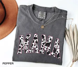Comfort Colors Mama Pink Cow Western T-shirt, Western Mama T-Shirt, Retro Mama Varsity Shirt, gift for mothers Day, Women's T-Shirt