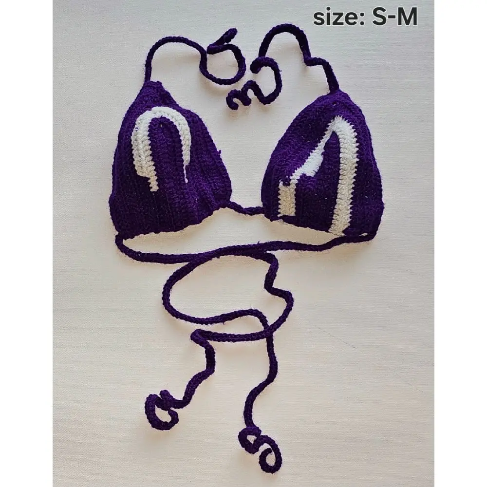Crochet Bra for Beach Wear or Summer - Purple White Design, S-M Size, Womenswear Everyday