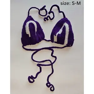Crochet Bra for Beach Wear or Summer - Purple White Design, S-M Size, Womenswear Everyday