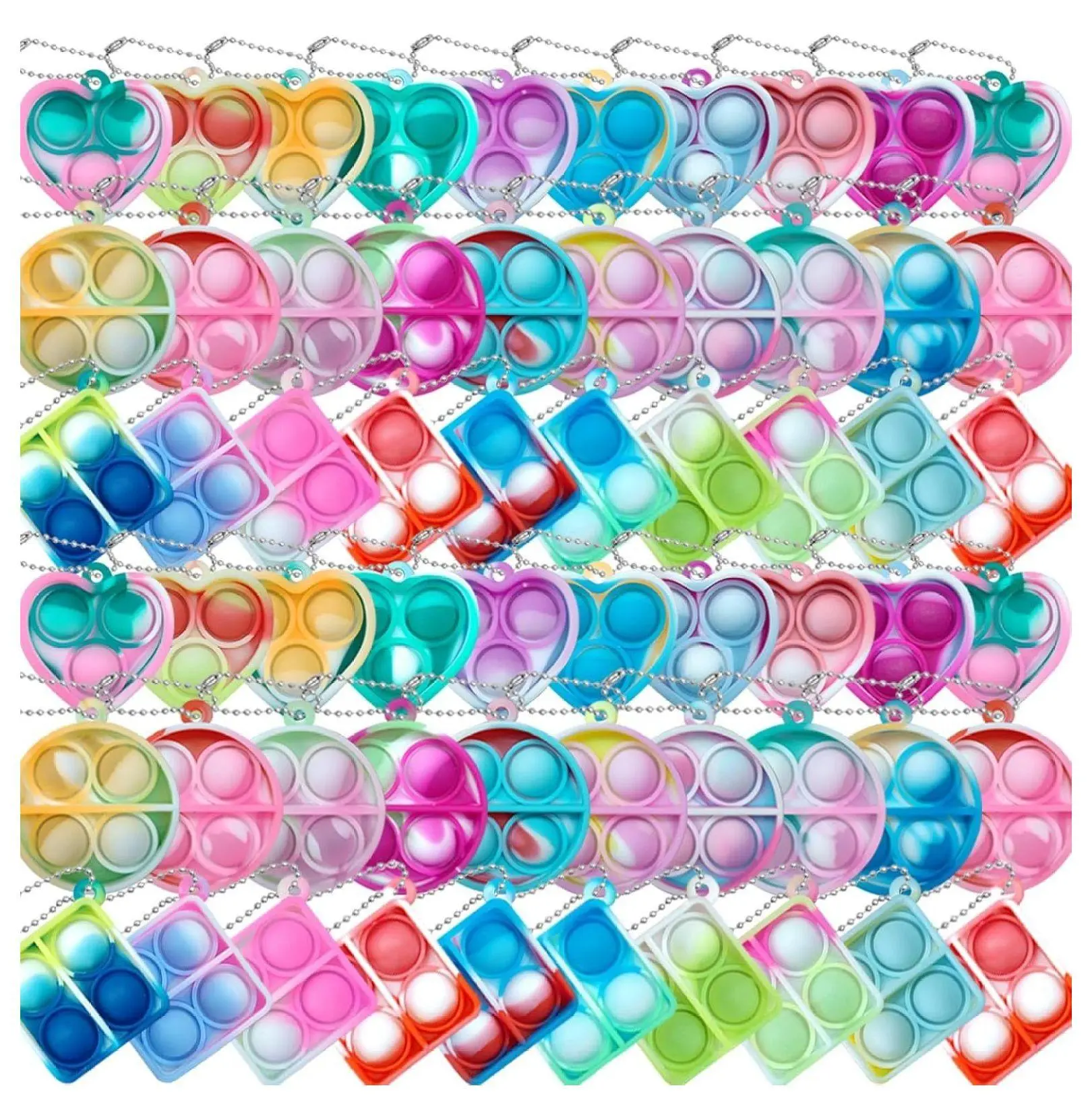 Pop Fidget Keychain Bulk 30 Pack - Mini Fidgeting Toys for 8-10 Yrs Kids, Goodie Bag Stuffers, Stress Relief Sensory Mini Keychains (9.8x7.6x0.98 in)
