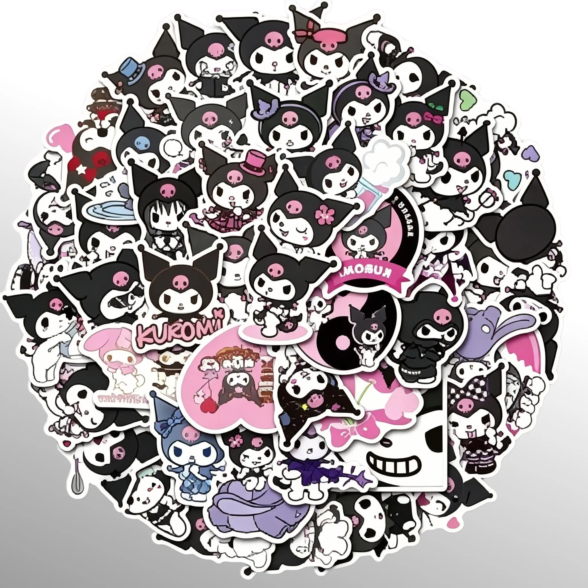 Sanrio Kuromi Waterproof Stickers, 50-Pack Kawaii Decor Stickers for Girls, DIY Scrapbooking Stamping Gift