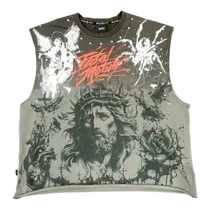 Oversized Heavy Cotton Raw Edge Muscle Tee – Fatal Motion Rhinestone Graphic