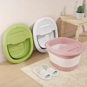 Foldable Portable Foot Bath Tub - Adjustable Height, Thermally Insulated, Leg Massage & Soaking Basin with Drainage Holes, Light Beige & Pink, Perfect for Home Use, Foot Soak Tub, Relax Foot Care, Modern Foot Tub, Durable Foot Tub Plastic