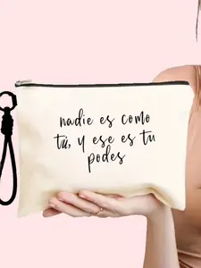 Cosmetic Travel Bag Set, Canvas Makeup Pouch with Detachable Wrist Strap, Spanish Motivational Quote Pattern, Large Capacity, Ideal Gift