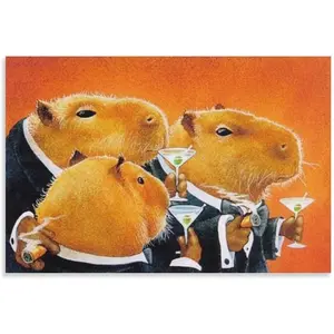 Animal Poster Cartoon Animal Capybara Club Drinking Water Poster Canvas Wall Art Poster Poster Decorative Painting Wall Art Living Room Posters Bedroom Painting 20x30inch(50x75cm) POSTER