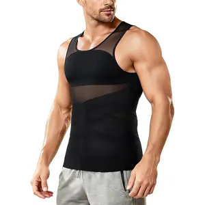Nebility Mens Compression Shirt for Gynecomastia - Slimming Undershirts Body Shaper Vest Mesh Shapewear Workout Tank Tops