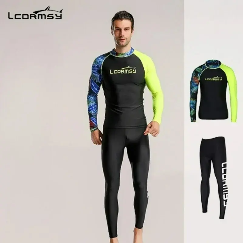 Long Sleeve Men Two Piece Swimsuit Snorkeling Suit Sunscreen Man Rash Guard Jellyfish Protection Swimsuit for Beach Surfing
