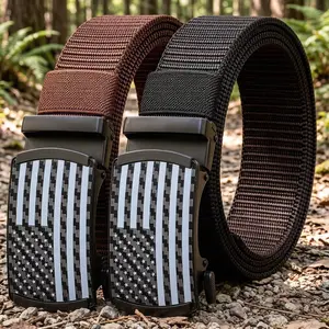 Men's 1.5-inch nylon ratchet belt, casual woven buckle belt with a sliding buckle, perfect for jeans, featuring a hole-free adjustable design for a perfect fit