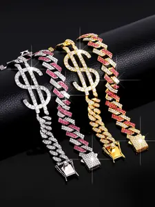 2PCS Hip - Hop Style Iced - Out Bracelets with Dollar Sign & Colorful Rhinestones, Perfect for Trendsetters' Daily Wear & Party Looks, Fashion Bracelets