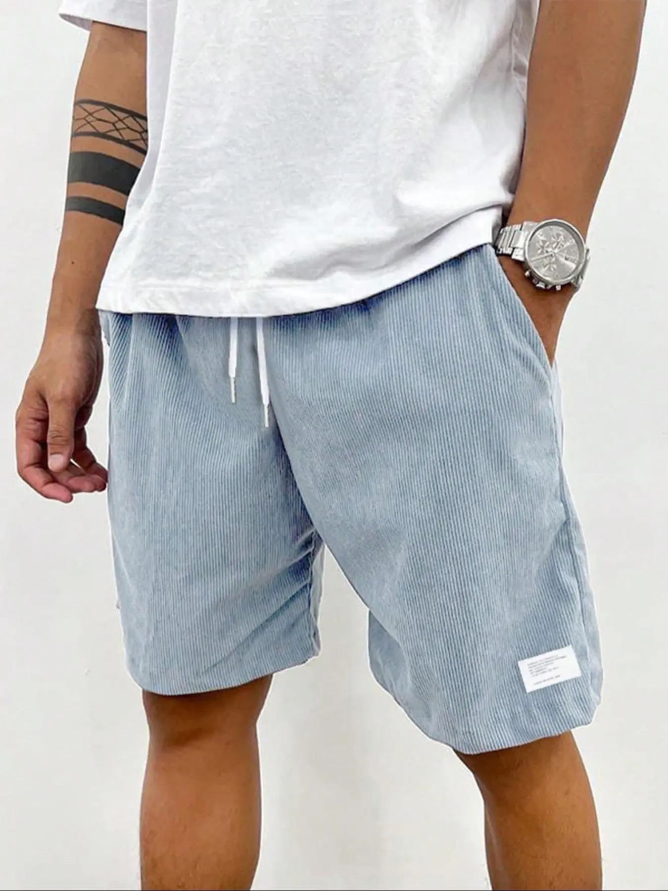 Men's Regular Fit Solid Corduroy Drawstring Waistband Shorts, Casual Comfy for Summer, Men's Bottoms for Daily Wear, Athletic Shorts Casual Drawstrings Shorts