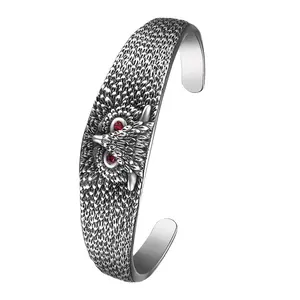 OIDEA Owl Open Cuff Bangle Bracelets for Women, Stainless Steel CZ Adjustable Wristband, Norse Statement Costume Jewelry