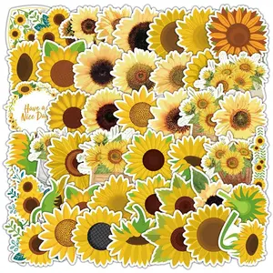 Sunflower Pattern Sticker, 50pcs/set Waterproof Self Adhesive Decor Paper, Decor Sticker for Gift Greeting Card Water Bottle Laptop Phone