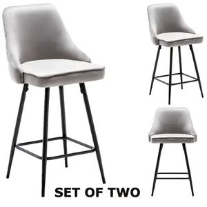 BTEXPERT Premium upholstered Dining 25" High Back Stool Bar Chairs, Set of 2 Pack Gray Velvet (5122-2)