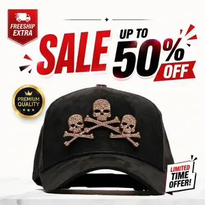Rose Gold Skull Trucker Hat - Barbas Hats Premium Streetwear Snapback - Limited Edition Cosmic Snapback Crystals Hat
