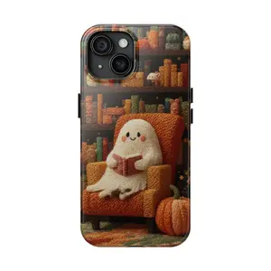 Cozy Ghost Reader Phone Case For Iphone, Samsung, Halloween Aesthetic Cover for Book Lovers, Embroidered Halloween Aesthetic iPhone Case - phone case for iphone/samsung/google