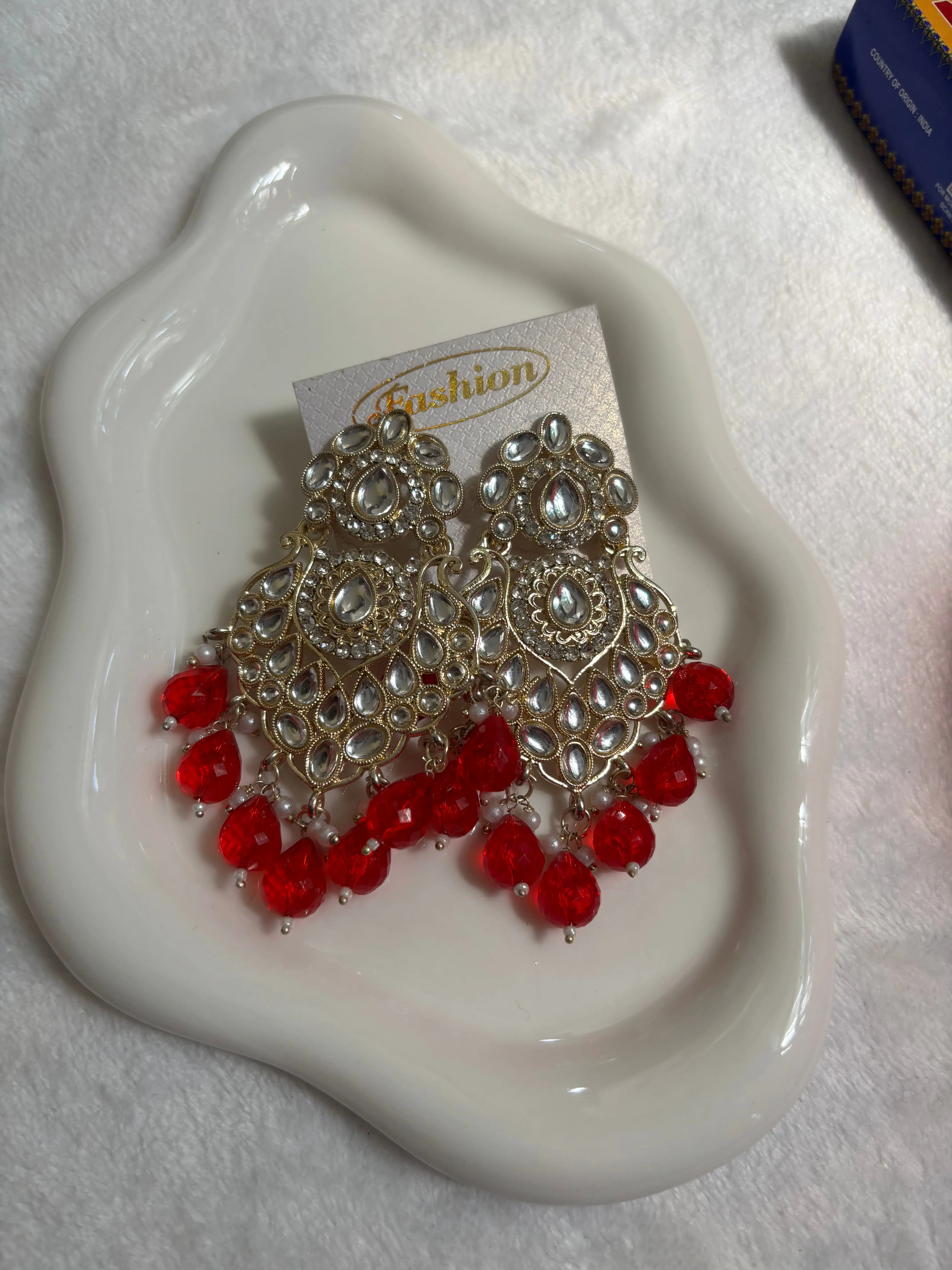 Red, Green, Blue, and Colorful Aarti Chandbali Earrings/ Traditional Gold Jhumka Style